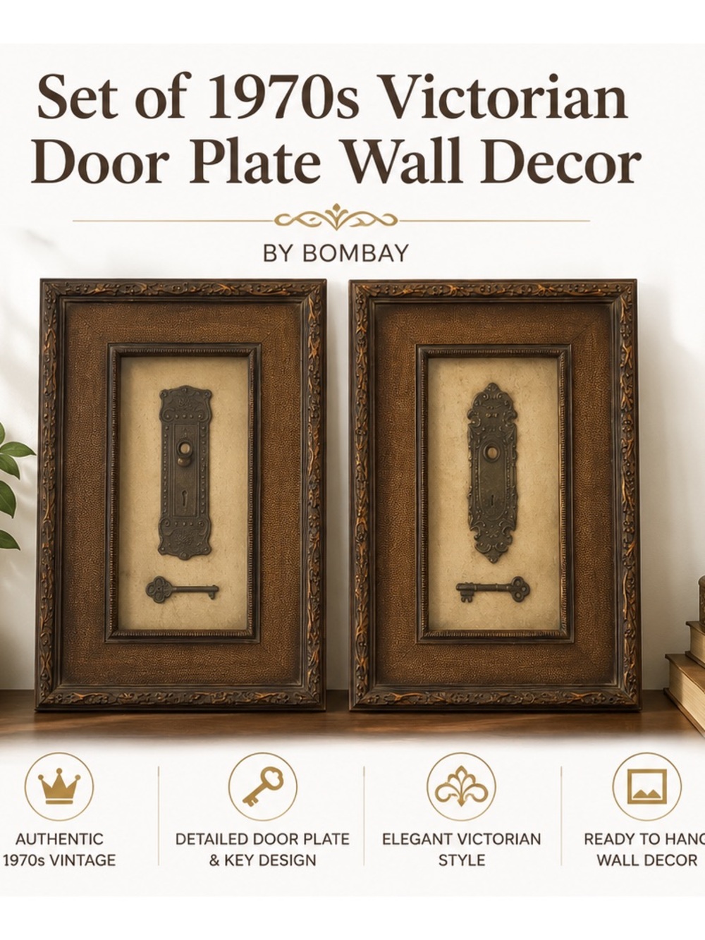 Bombay Victorian Door Plate & Key Wall Art in Brown and Gold